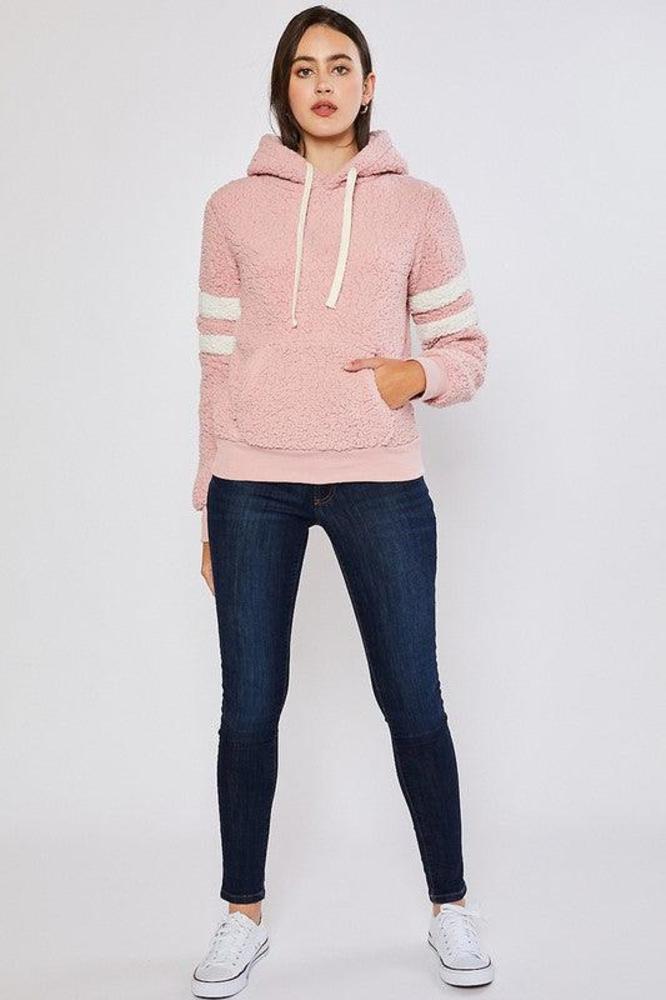 Reflex Pink Sherpa Pullover Hoodie, Small